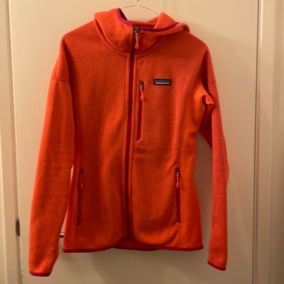 Patagonia Sweaters - Patagonia full zip in orange with magenta accents.